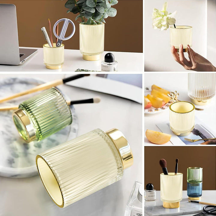 DASITON Make up Pinsel Organizer,Kosmetik Organizer Gold,Pinsel Organizer aus Glas,Pinselhalter Kosm