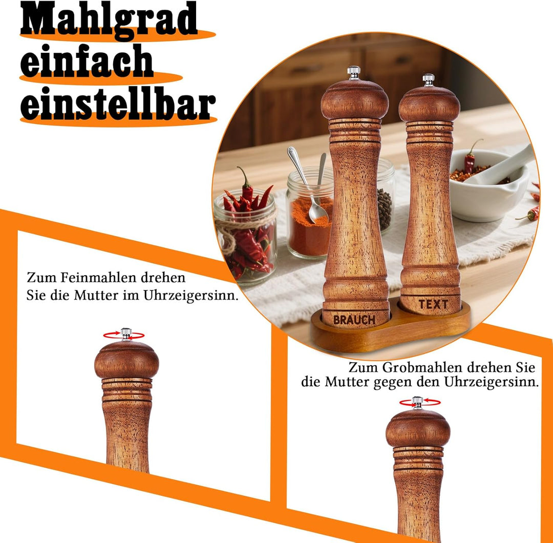 Personalisierte Salz und Pfeffermühle Holz Set Angefertigt Manuelle Salzmühle mit Text Name Holz Müh
