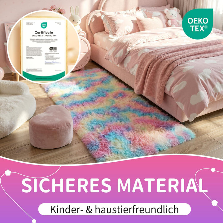VOFUSHON Wohnzimmer Hochflor Teppich,Shaggy Flur Läufer Teppich Modern Flauschiger Weich Bunte Batik