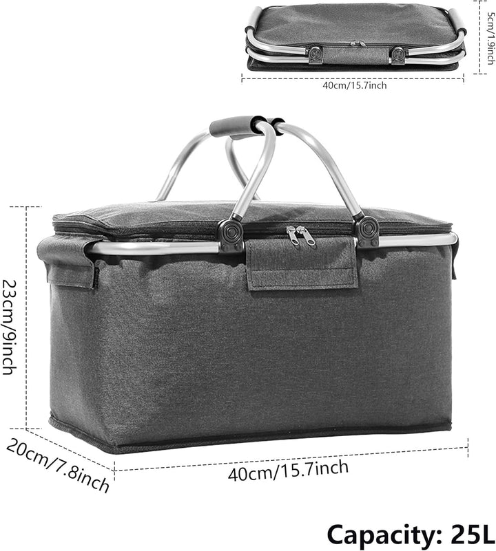 Picknickkorb 25L Einkaufskorb Faltbar Gross Picknickkorb Kühlkorb Einkaufskorb mit Deckel Tragekorb