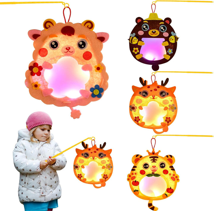 Ulikey 4 Stück Laternen Bastelset für Kinder, Laterne St Martin mit Laternenstab & Led Licht, Lampio
