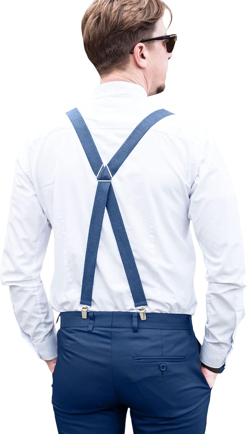 Leinen Accessoires: Fliege, Hosenträger, Einstecktuch, Manschettenknöpfe für Herren, Voll Einstellba