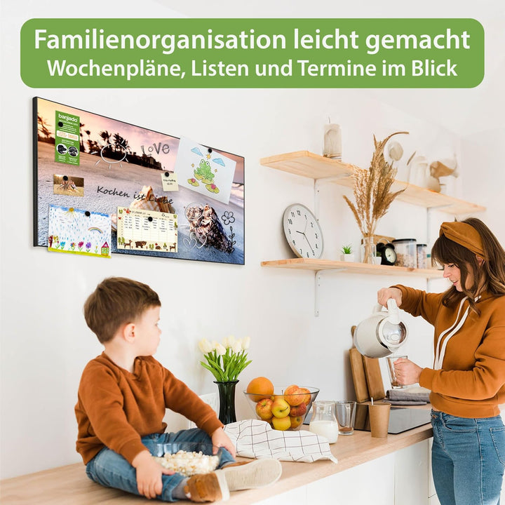 banjado Magnettafel schwarz 78 x 37cm / Magnetwand Metall/Magnetpinnwand als Memoboard/Pinnwand Magn
