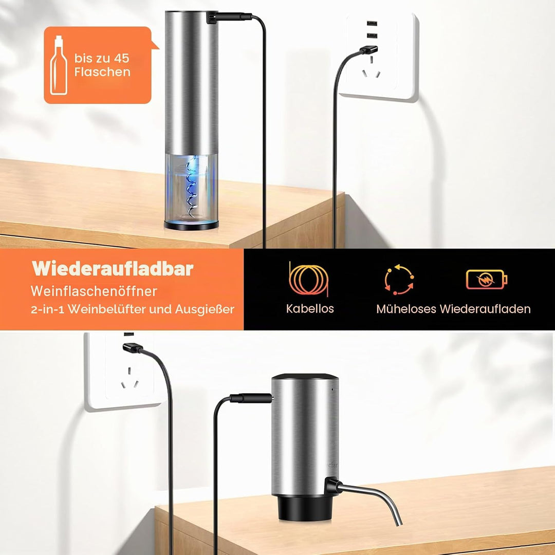 Elektrischer Weinöffner, Geschenk-Set mit Holzkoffer, automatisches elektrisches Weinflaschenöffner-