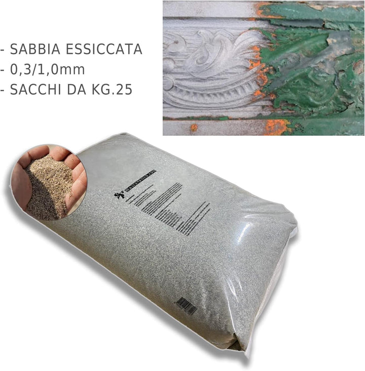 Sand für Sandstrahler, Sandstrahler, Vaga, 0,3 – 1,00 mm, 25 kg Säcke zum Sandstrahlen von Holz, Eis