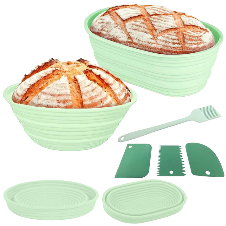 2Pcs Faltbarer Brotbacken Gärkorb Gärkörbchen, 22cm Runde & 26cm Oval Silikon Banneton Brotgärkörbe,