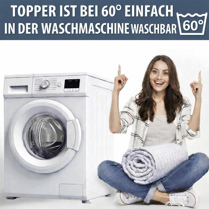 FAM Home Matratzenschoner mit 4 elastischen Ecken, Topper, natürlich und atmungsaktiv, Bettbezug für