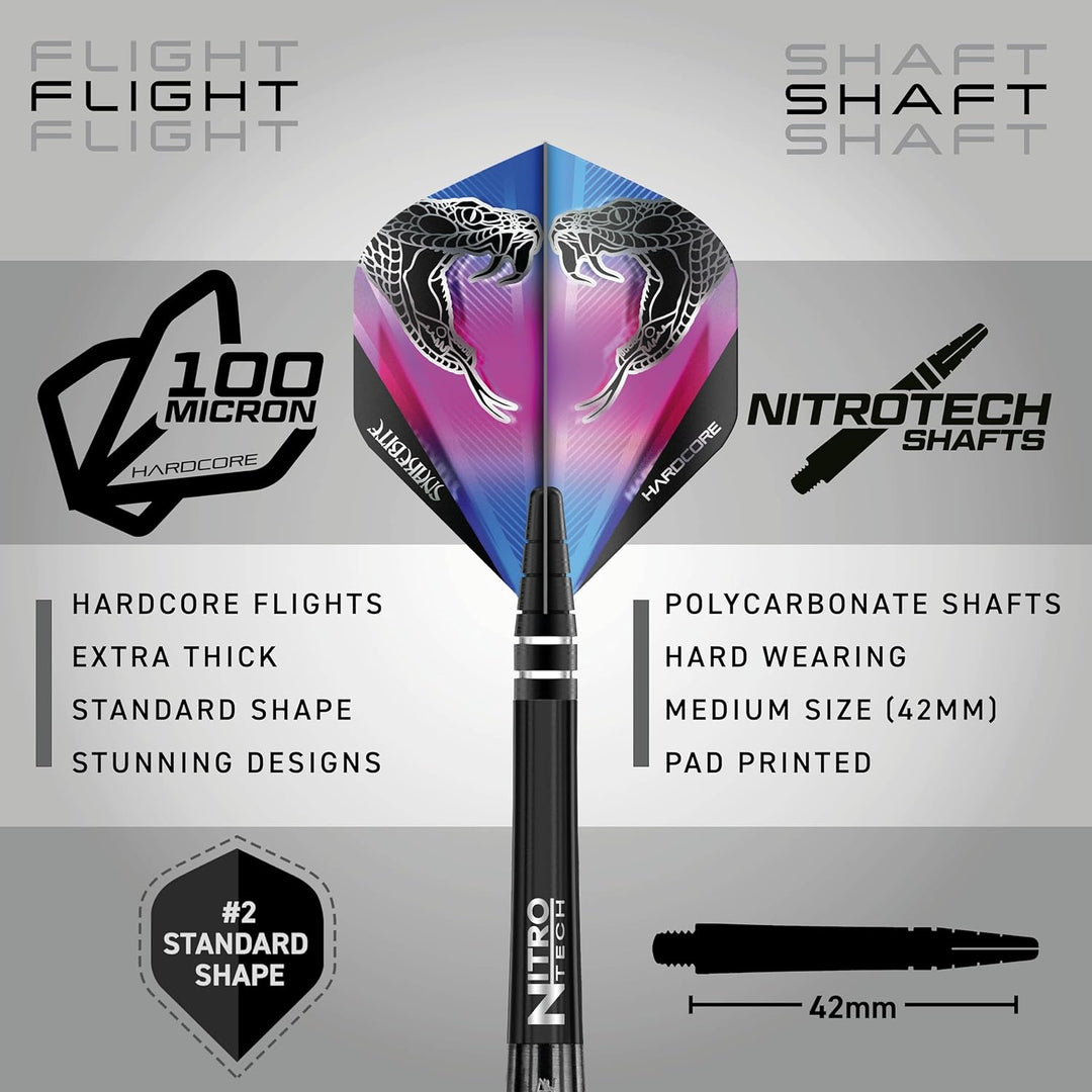 RED DRAGON Peter Wright Snakebite 3: 22g oder 26g Tungsten Darts mit Flights und Schäfte 22.0 Gramm,