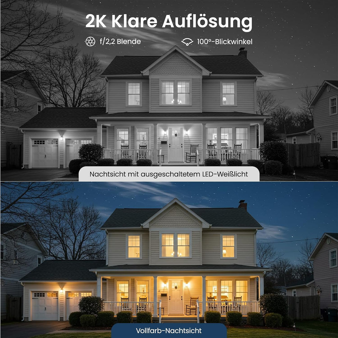 AOQEE 2K Überwachungskamera Aussen Solar Akku - Kabellose Kamera Überwachung Aussen Solar, 2,4GHz WL