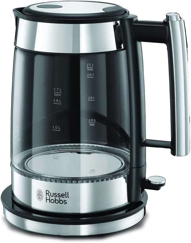 Russell Hobbs Wasserkocher Glas Design [1,7l, 2200W] Elegance - polierten Edelstahl-Applikationen (b