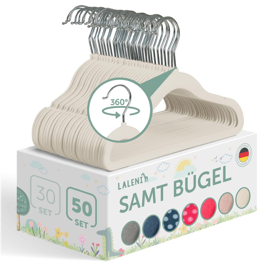 Laleni Kinderkleiderbügel 50 Stück mit Samtbezug - platzsparende Kleiderbügel Kinder - 360° drehbare