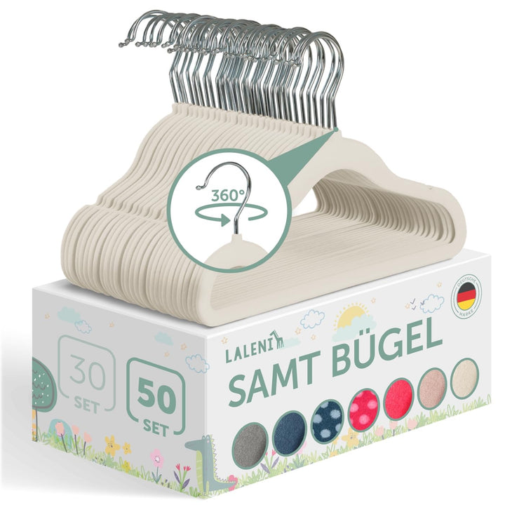 Laleni Kinderkleiderbügel 50 Stück mit Samtbezug - platzsparende Kleiderbügel Kinder - 360° drehbare