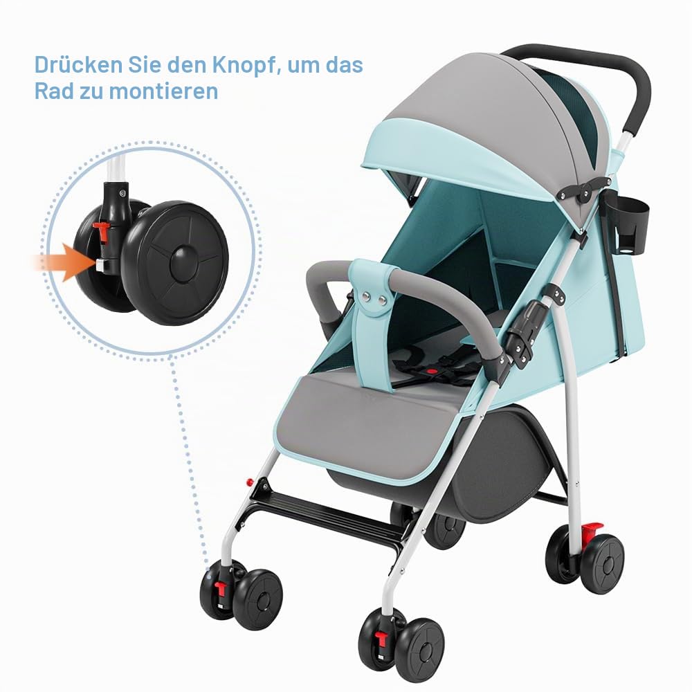Kompakter Kinderwagen, 0 bis 4 Jahre (30 kg max), leicht (4,10 kg), Buggy für Babys, Komfort, faltba