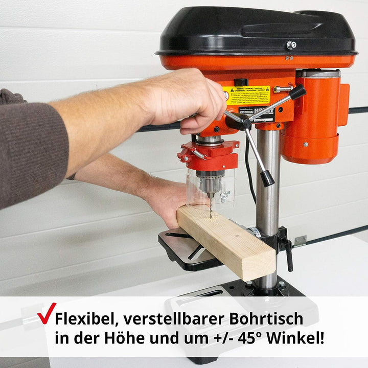 Hecht Standbohrmaschine, Säulenbohrmaschine mit starken 550 Watt – 9-stufige Dreh-zahlregelung, dreh