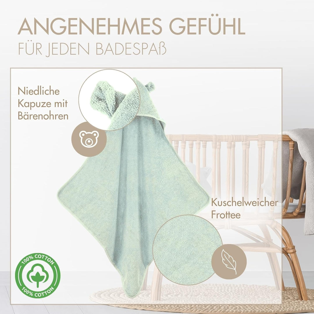 MOYO Kapuzenhandtuch mit Ohren in Mint - 75x75cm - Baby & Kleinkind Badeponcho aus 100% Frottee-Baum