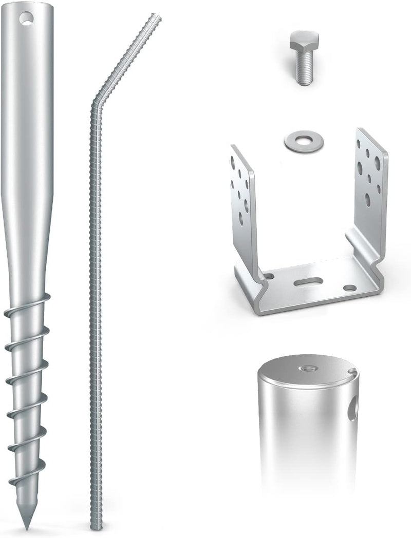 Maxerio 80 cm U-Set 6er Schraubfundamente inkl. 101 mm Pfostenträger; Ø 60 x 2; M12 6er U-Set 10cm,