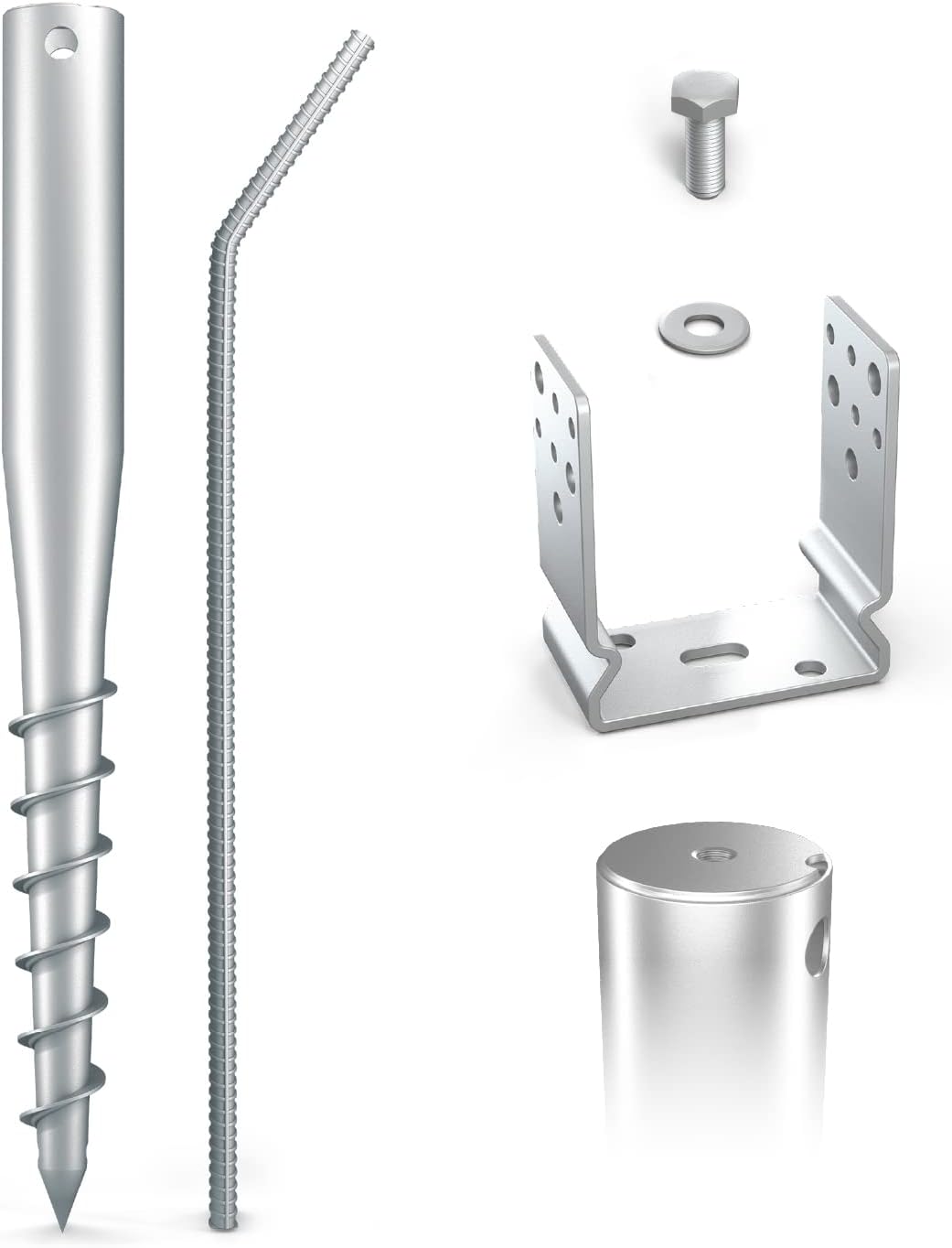 Maxerio 80 cm U-Set 2er Schraubfundamente inkl. 81 mm Pfostenträger; Ø 60 x 2; M12 2er U-Set 8cm, 2e