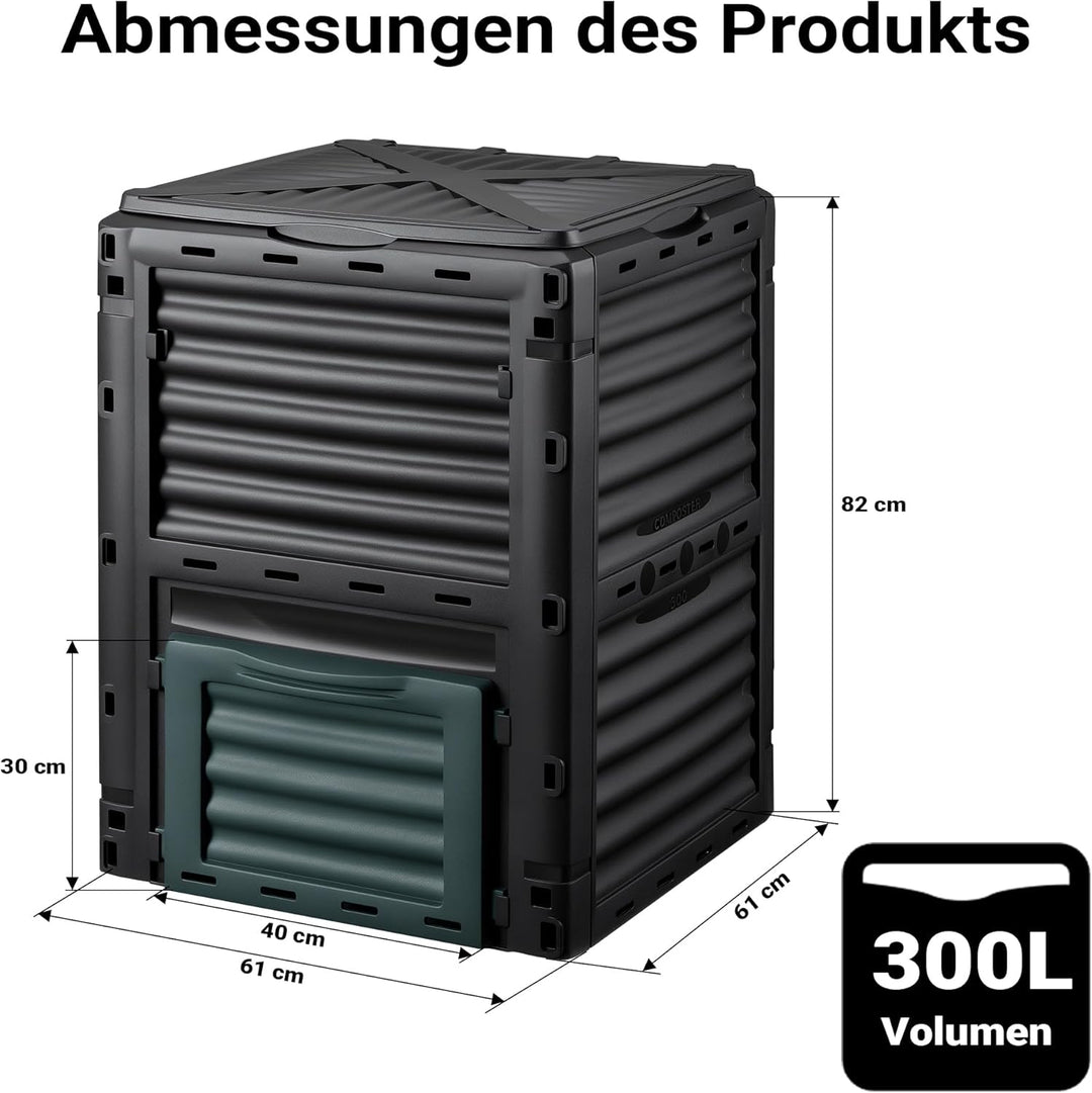 Wiltec Gartenkomposter 300 Liter 61 x 61 x 82 cm, Komposter aus Kunststoff für Bio- und Garten-Abfäl