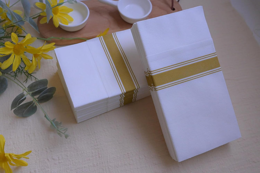 DADAWU Einweg-Servietten, Stoff, wie mit integrierter Bestecktasche, Hochzeit, Party, Leinengefühl,