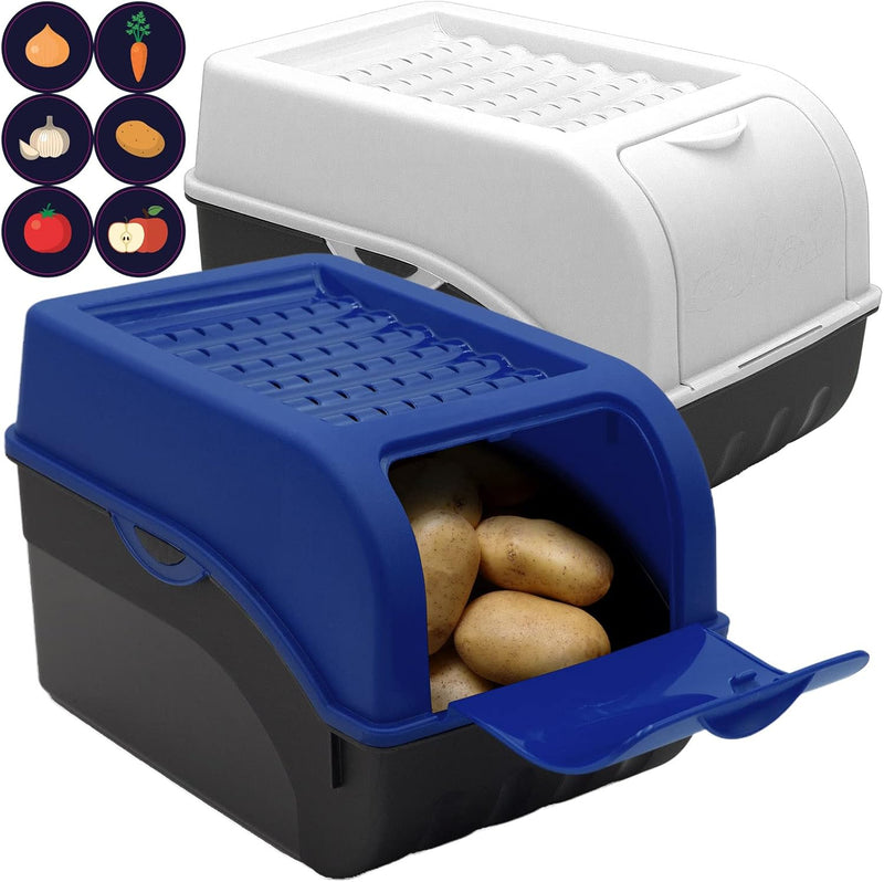 ARTECSIS Kartoffel Aufbewahrungsbox dunkelblau und weiss 2er Set I Gemüsebox Kartoffelbox mit Deckel
