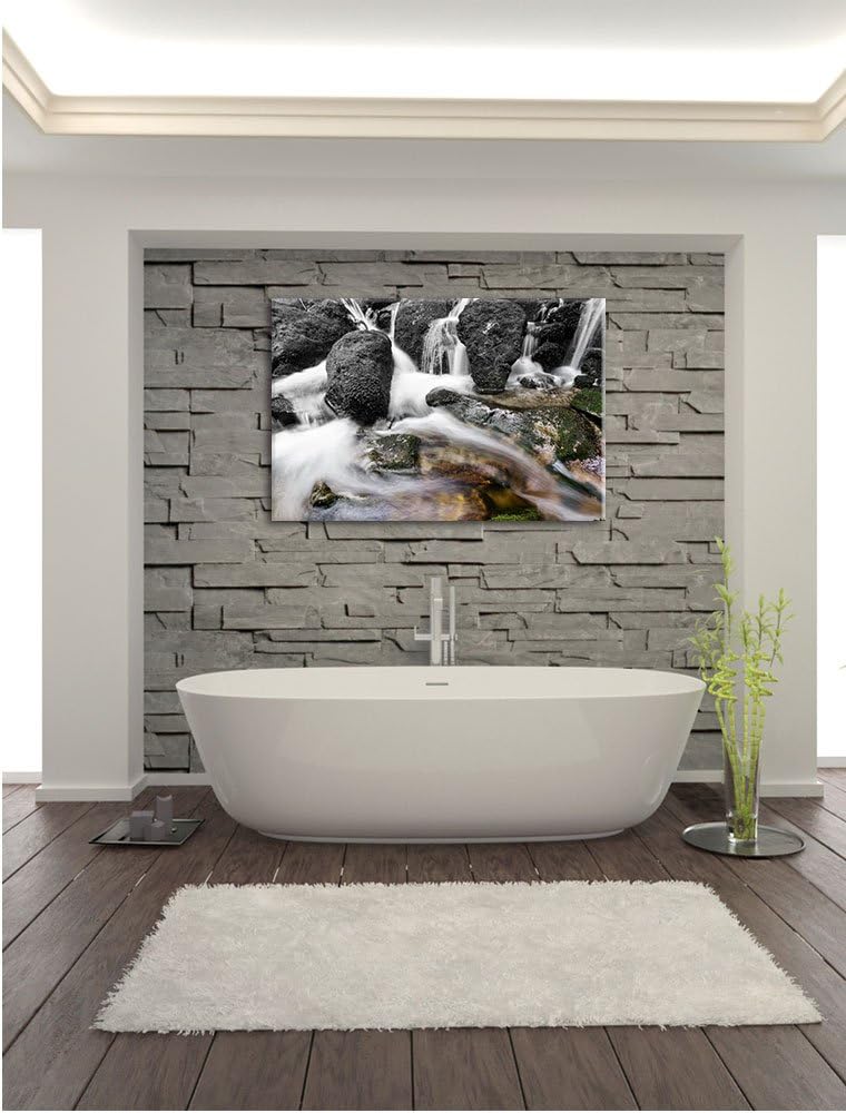 Pixxprint Gertelbach im Schwarzwald B&W Detail, Format: 100x70 auf Leinwand, 100x70