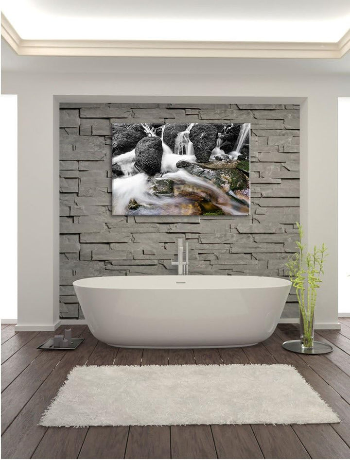 Pixxprint Gertelbach im Schwarzwald B&W Detail, Format: 100x70 auf Leinwand, 100x70