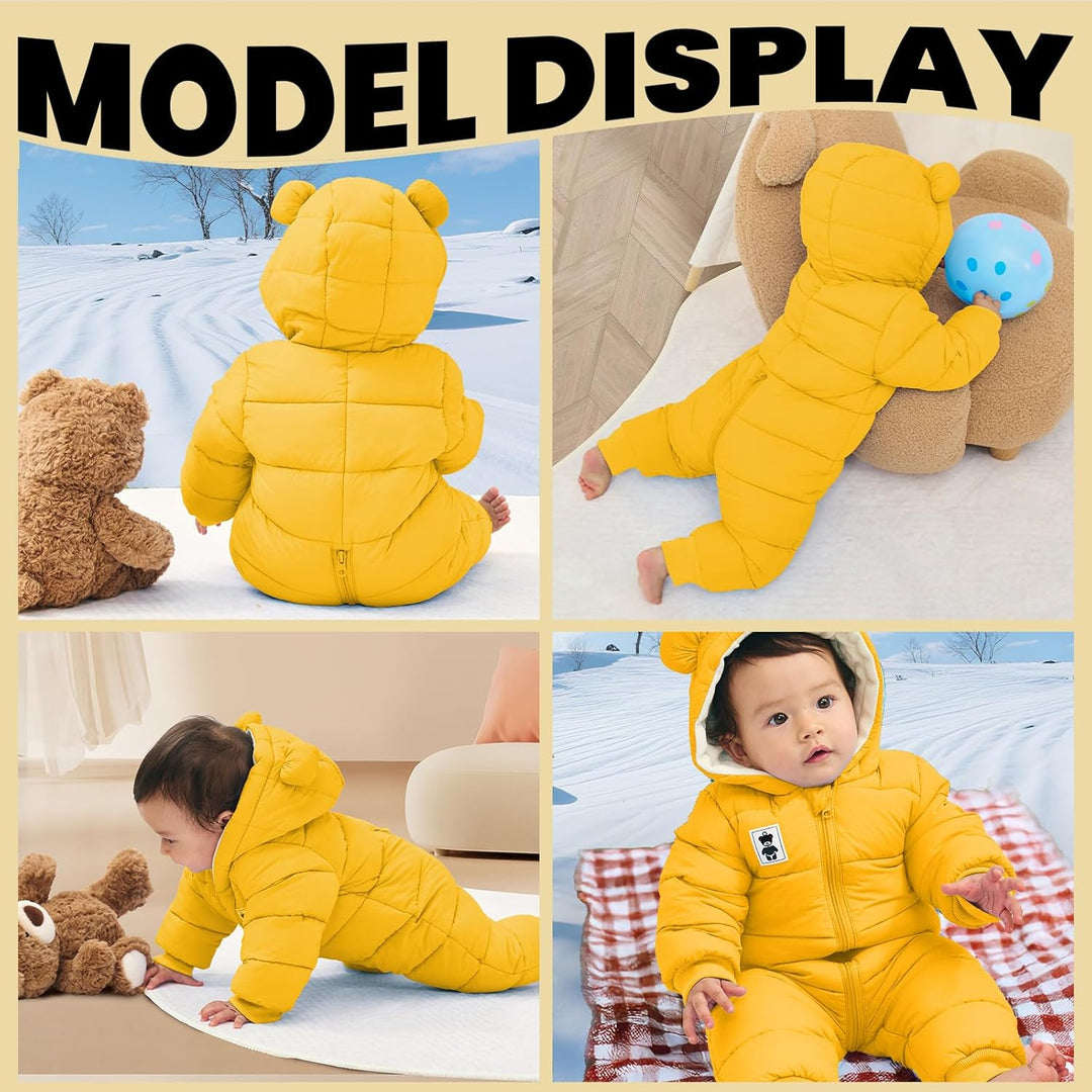 Baby Winter Overall mit Kapuze, Strampler Schneeanzug Jungen Mädchen Langarm Jumpsuit Warm Outfits G