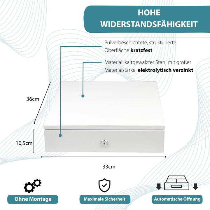 Kassenschublade 33x36 - Geldkassette & Kassenlade 4 Fächern Banknoten 4 Münzen - Kasse mit Schlüssel