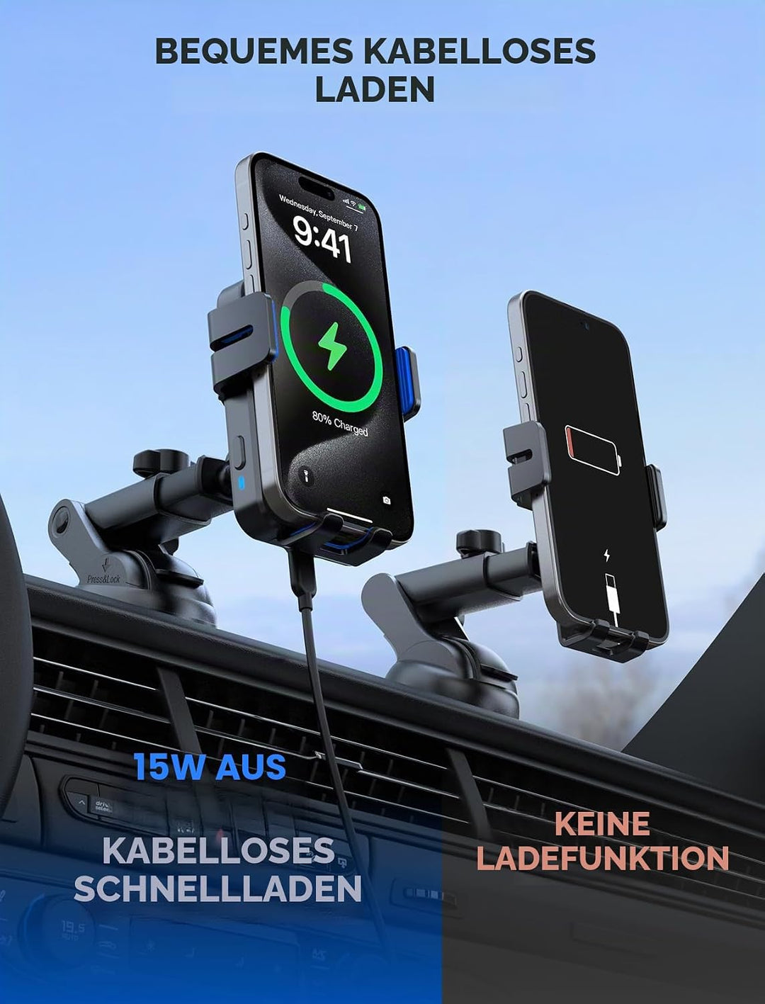 MOKPR Handyhalterung Auto mit Ladefunktion, 15W Handyhalterung Auto Induktives Laden für Entlüftungs
