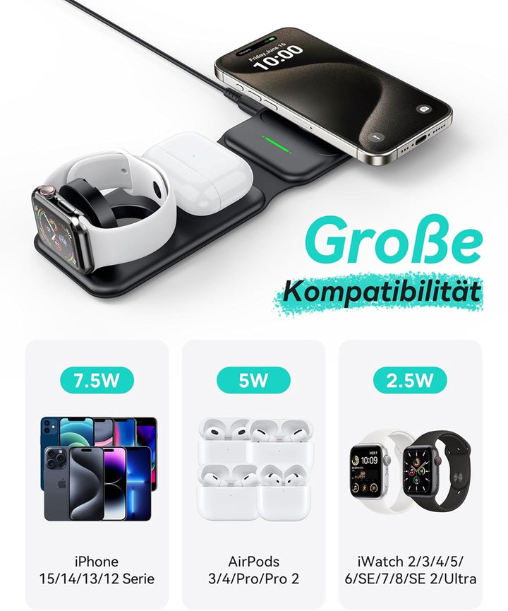 INIU 3 in 1 Wireless Charger Station, Magnetischer Qi Zertifiziert Induktive Ladestation Pad Kabello