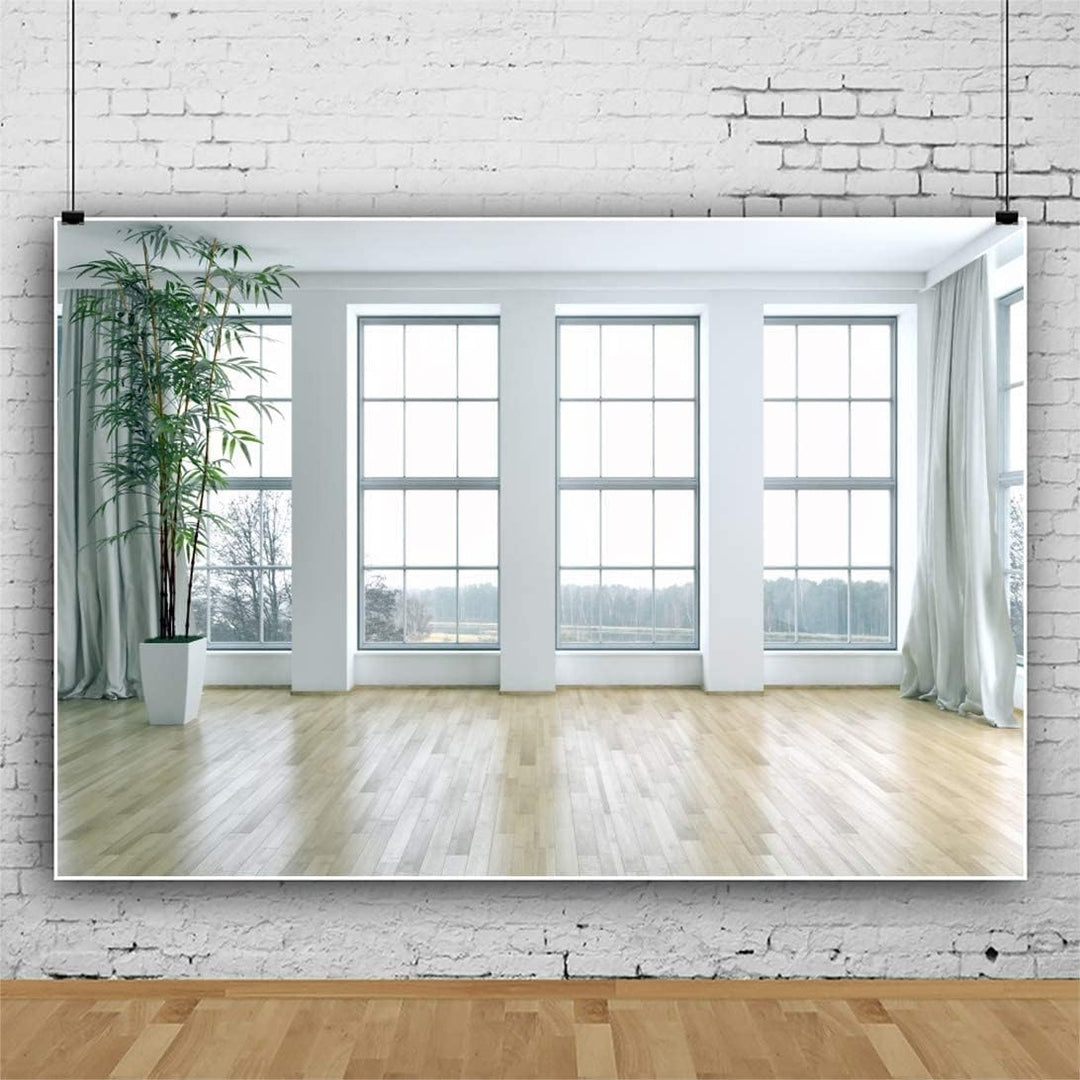 Renaiss 4.5x3m Französische Fenster Wohnzimmer Hintergrund Holzboden Leerer Raum Fotografie Hintergr