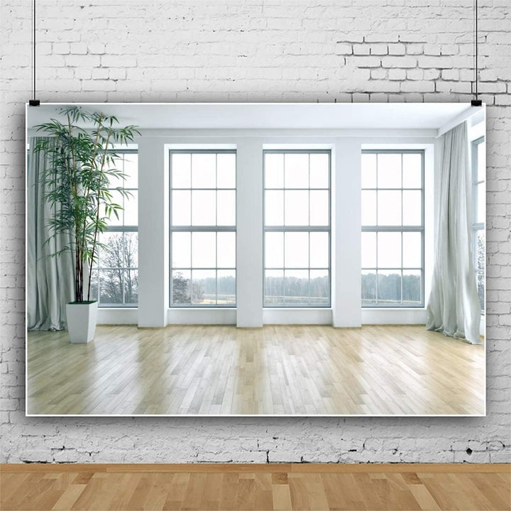 Renaiss 4.5x3m Französische Fenster Wohnzimmer Hintergrund Holzboden Leerer Raum Fotografie Hintergr