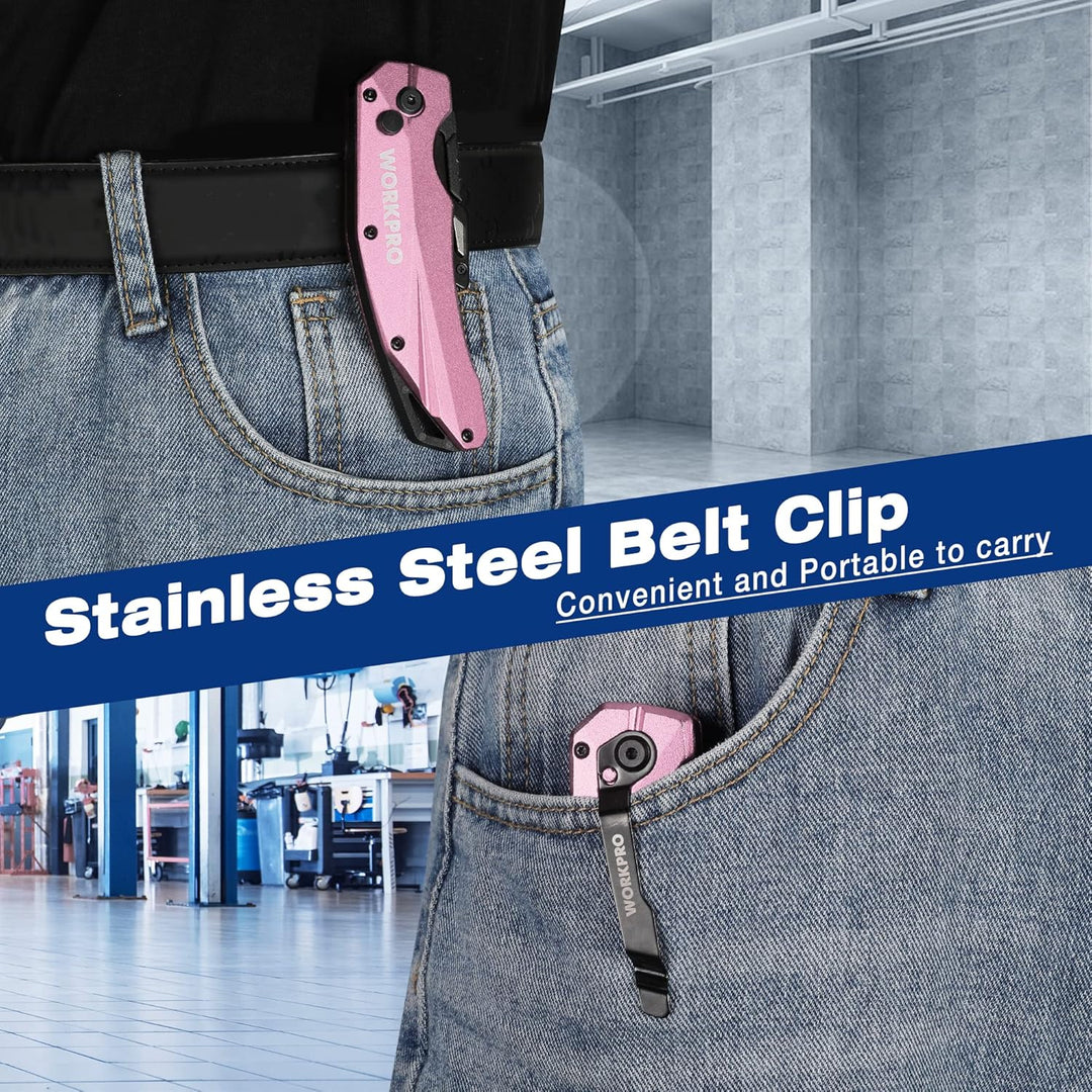 WORKPRO Klappbares Teppichmesser, Schweres Universalmesser aus Vollmetall, Schnellwechselklinge Cutt