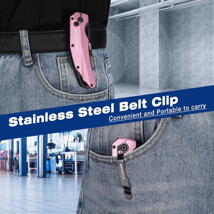 WORKPRO Klappbares Teppichmesser, Schweres Universalmesser aus Vollmetall, Schnellwechselklinge Cutt