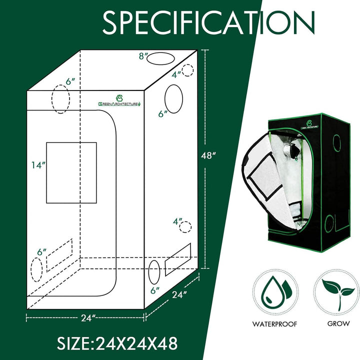 GA 60x60x120 cm Wachstumszelt Reflektierendes Mylar Hydroponic-Wachstumszelt mit Beobachtungsfenster