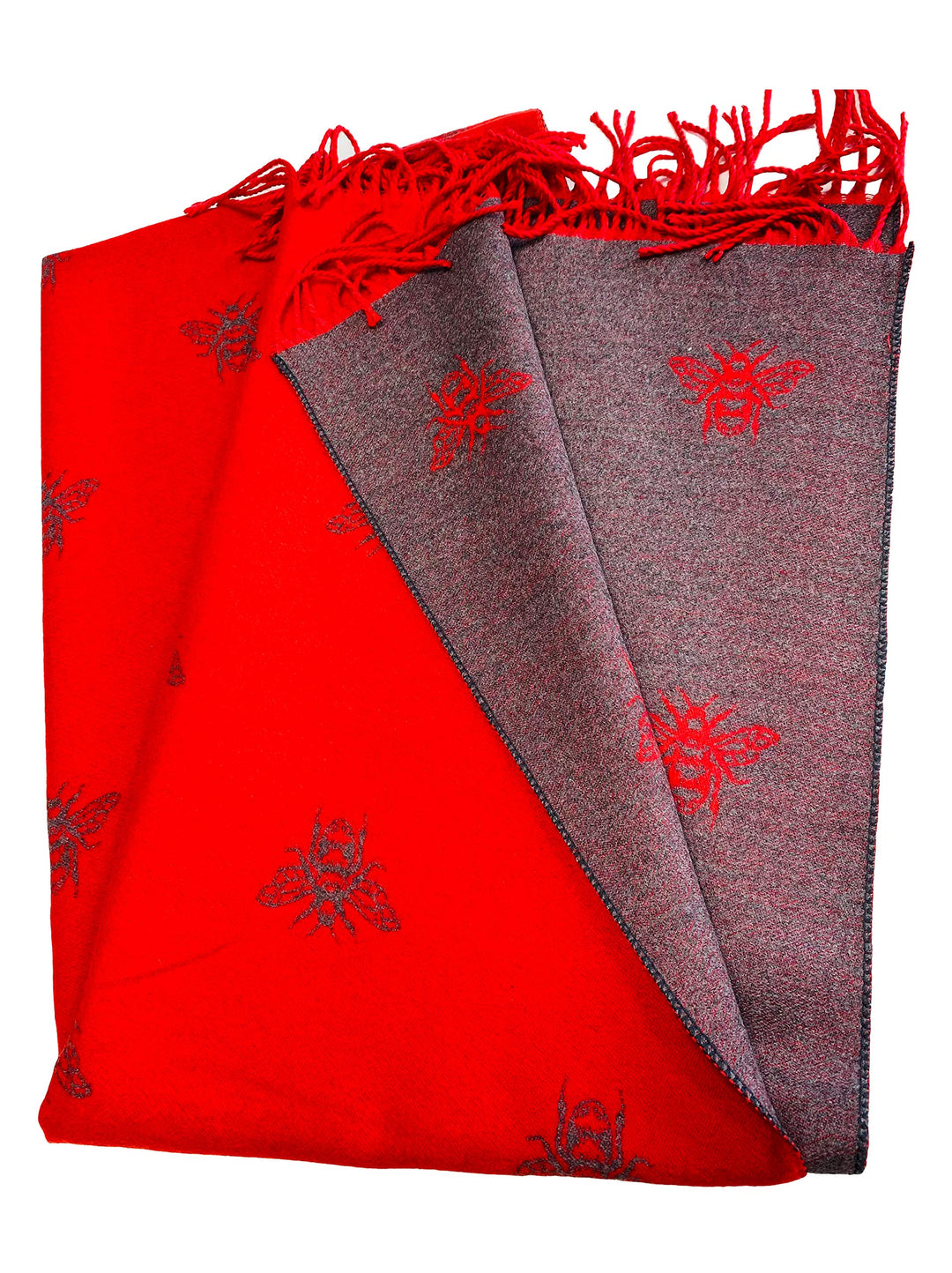 BUMBLE BEES Superweicher Schal mit roter und grauer Quaste, wendbar, weich und warm, Rot gemustert,