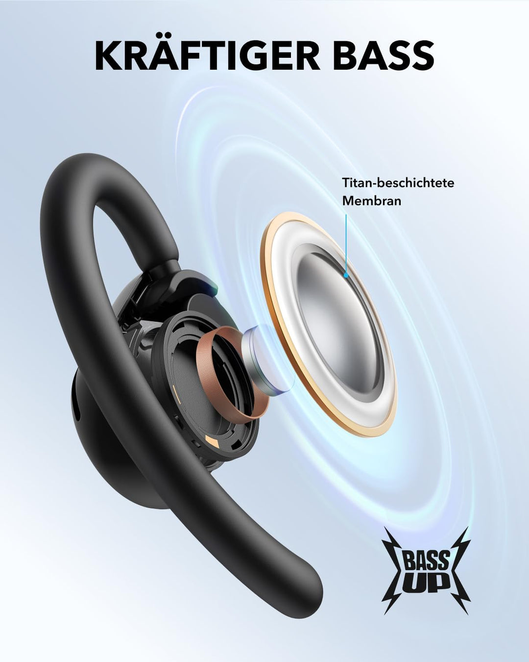 soundcore V20i von Anker Open-Ear Kopfhörer, verstellbare Ohrhaken, komfortabel, fester Halt, starke