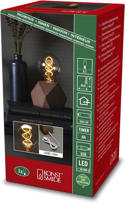 Konstsmide LED Tischleuchter "Spirale", braun, mit 6h Timer, 1 bernsteinfarbene Diode, batteriebetri