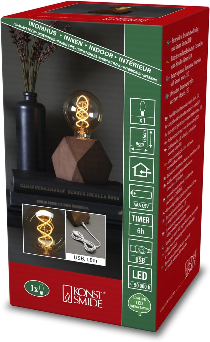 Konstsmide LED Tischleuchter "Spirale", braun, mit 6h Timer, 1 bernsteinfarbene Diode, batteriebetri