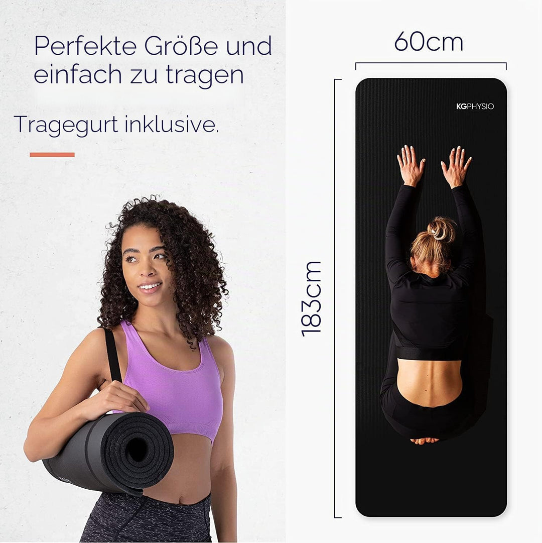 KG Physio Yogamatte Rutschfest und Gepolstert - Yoga Matte mit Tragegurt, Fitnessmatte, Turnmatte, S