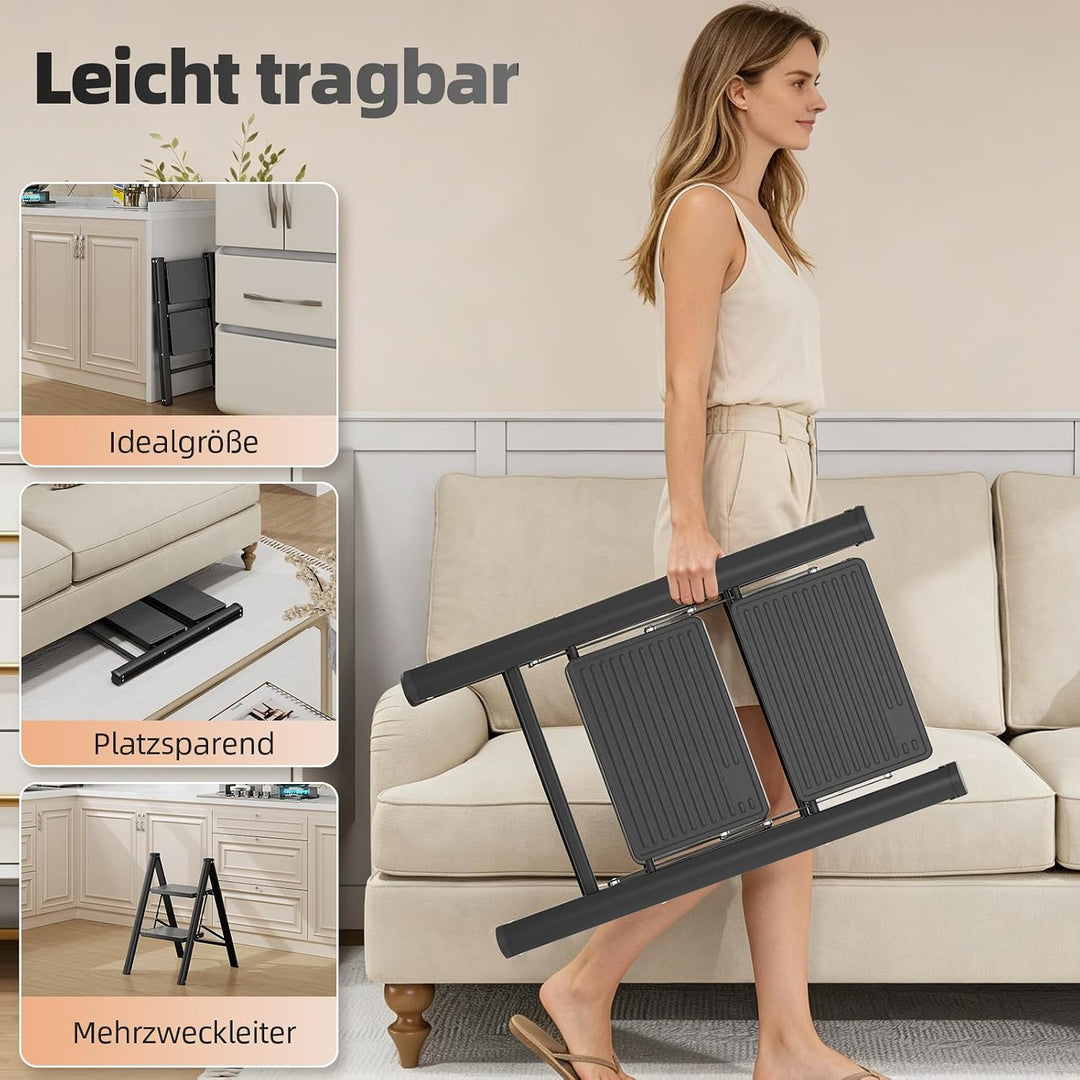 KINGRACK Trittleiter 2 Stufen Klappbar, Tritthocker Leicht Platzsparend | Klapptritt mit Rutschfeste