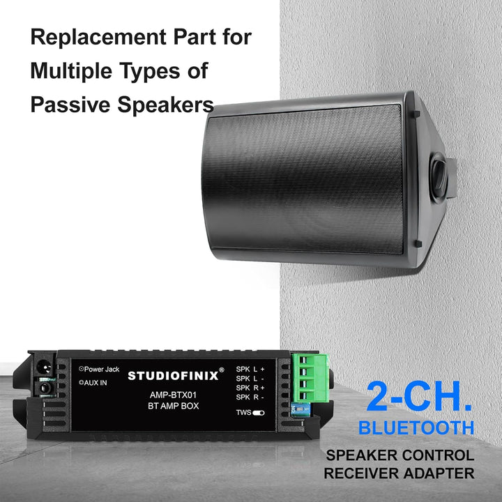 STUODIOFINIX 2-Kanal Mini Bluetooth Verstärker für passive Lautsprecher mit TWS, AUX, Ersatzteil, pa
