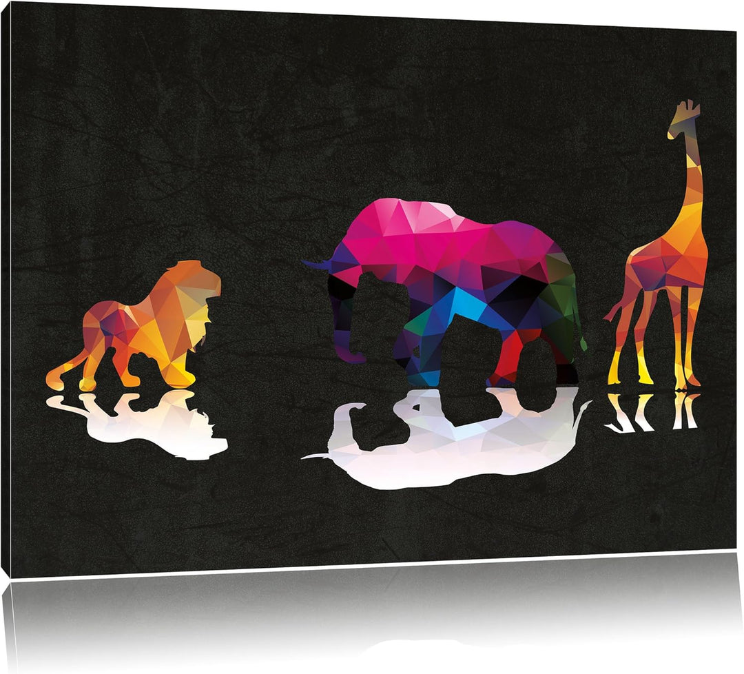 Tiere der Savanne schwarz, Format: 100x70 auf Leinwand, XXL riesige Bilder fertig gerahmt mit Keilra