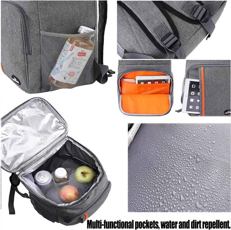 QINGLOU 28L Kühlrucksack Thermo Rucksack Picknickrucksack Kühltasche Gross Isoliert Cooler Bag Männe