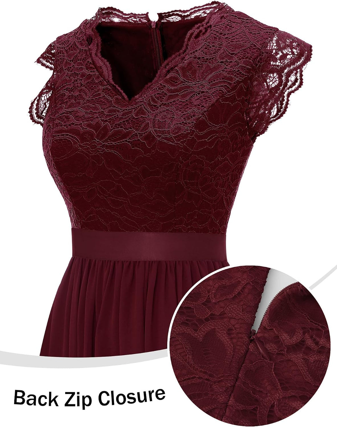 Dressystar Damen Spitzenkleid Elegant Hochzeit Abendkleider Maxi Cocktailkleid XL Band_darkred, XL B