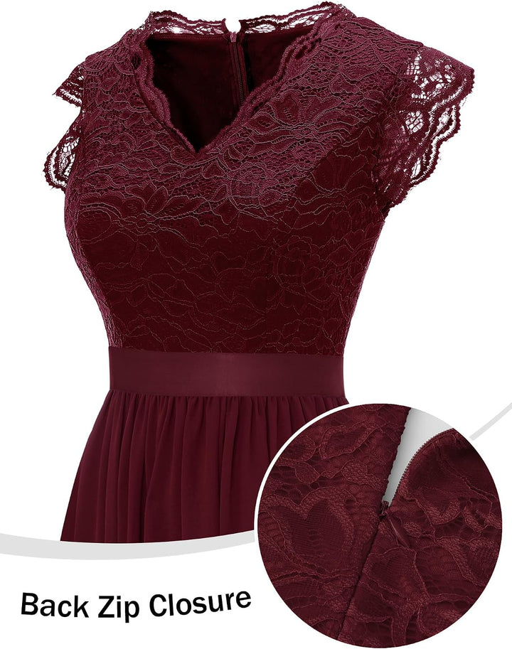Dressystar Damen Spitzenkleid Elegant Hochzeit Abendkleider Maxi Cocktailkleid XL Band_darkred, XL B
