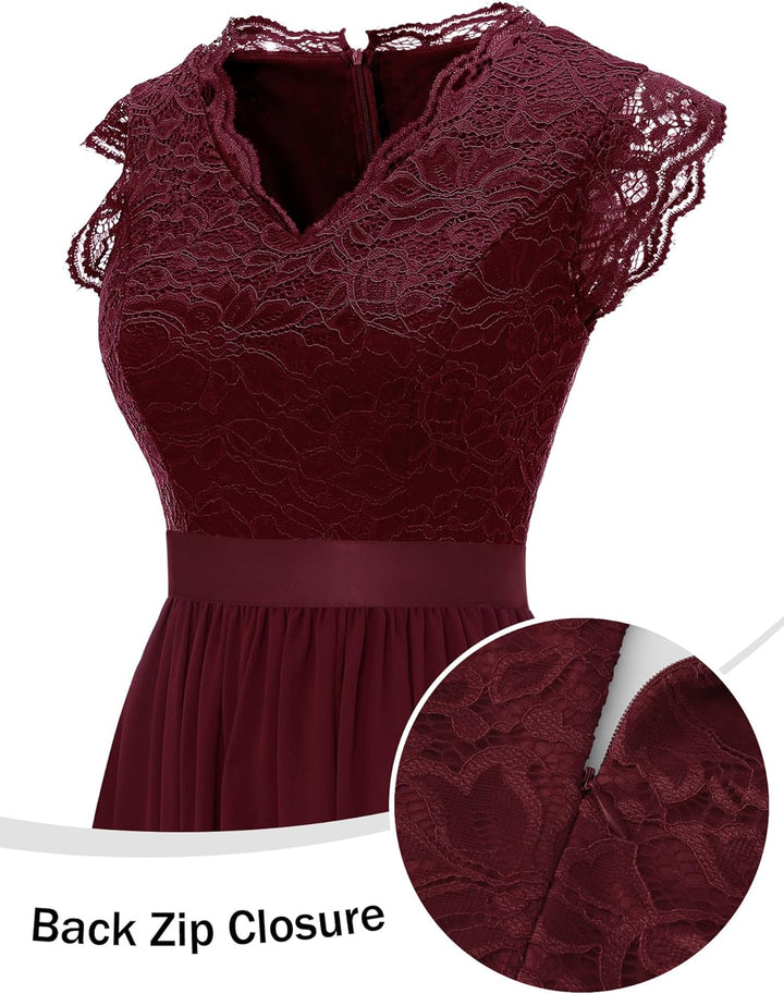 Dressystar Damen Spitzenkleid Elegant Hochzeit Abendkleider Maxi Cocktailkleid XXL Band_darkred, XXL
