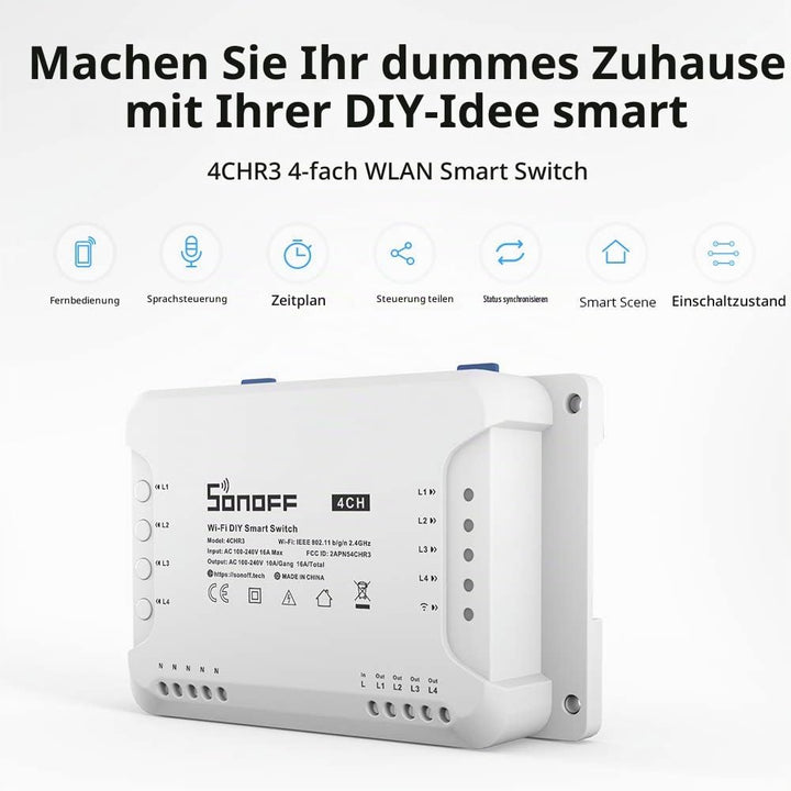SONOFF 4CHR3 4-Gang Wi-Fi Smart Switch, 3 Arbeitsmodi Mit Selbsthemmung, Verriegelung Und Inching-Mo