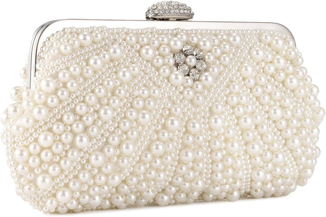 BAIGIO Damen Clutch Perlen Elegant Abendtasche Ivory Vintage Handtasche Clutch Weiss Brauttasche mit