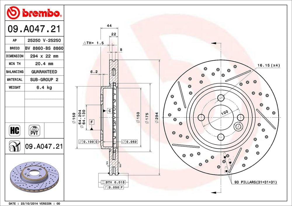 Brembo 09.A047.21 Vordere Bremsscheibe mit UV Lackierung, Anzahl 2